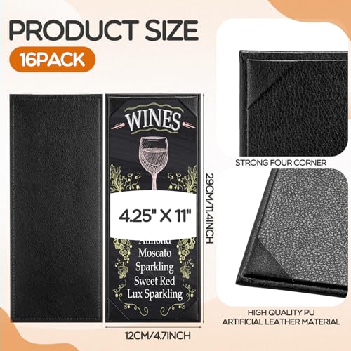 Image of GlikCeil 16 Pcs Restaurant Leather Menu Holders Single Panel Menu Covers for Wine Drinks List 4.25 x 11 Inch Black Menu Book Cover with Angled Corners for bar Hotel Coffee, Single View
