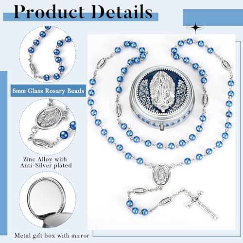 Jadive 24 Sets Catholic Rosary Necklace 6mm Glass Pearl Beaded Necklace with Metal Gift Box for Women Men Prayer Gift2