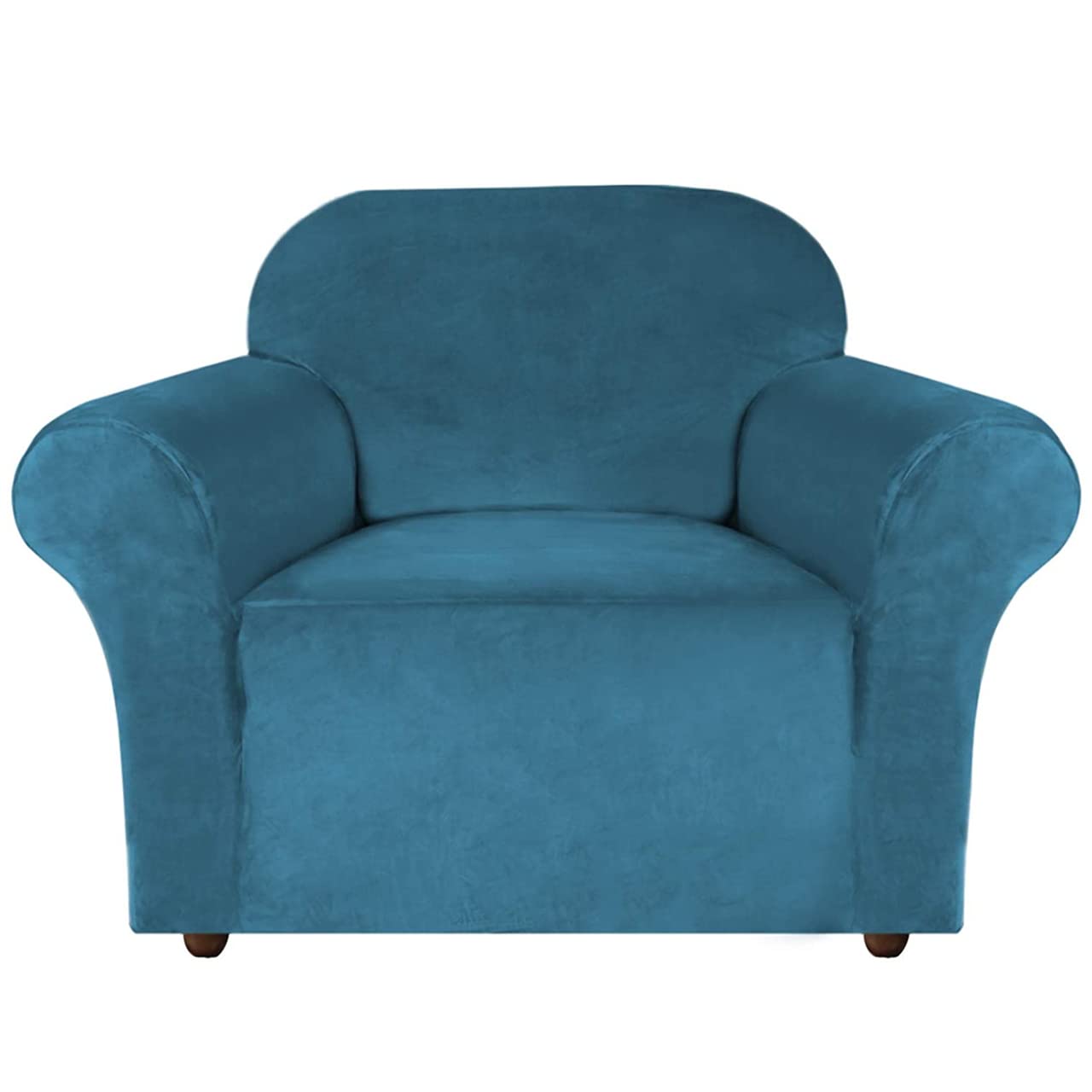 ENOVA FLORAL Sofa Slipcover Armchair Covers, Soft High Stretch Velvet Plush Couch Covers, 1 Piece Chair Slipcover Durable Furniture Protector for Living Room (Peacock Blue)