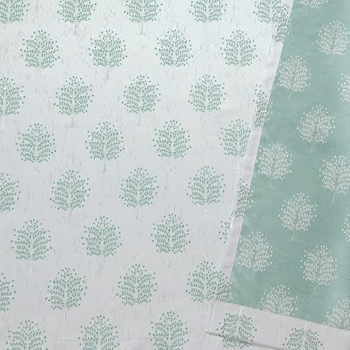Image of Yellow Weaves 2 Pcs Jacquard Tree Eyelet Long Door Curtain - Perfect for Home, Office, Bedroom, Living Room & Balcony - 9 Feet (Sky Blue)