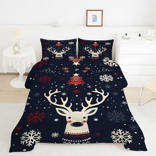 トナカイ羽毛布団 3D雪の結晶掛け布団 ド ソフト 冬 キルト オールシーズン被子ソフトふわふわマイクロファイバーウォッャブル 掛け布団暖かい ふわふわ 暖かい羽毛布団軽量 通気 羽根布団230x210cm + 2枚枕カバー・43X63cmY30