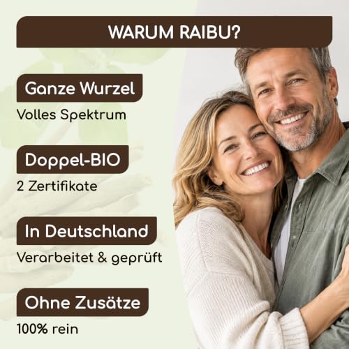 Foto von Ashwagandha Kapseln BIO Hochdosiert, 270 Kapseln mit 2400mg pro Tagedosis I Ashwagandha Wurzel Pulver in hoher Bio Qualität, ohne Zusätze aus deutscher Produktion I Raibu