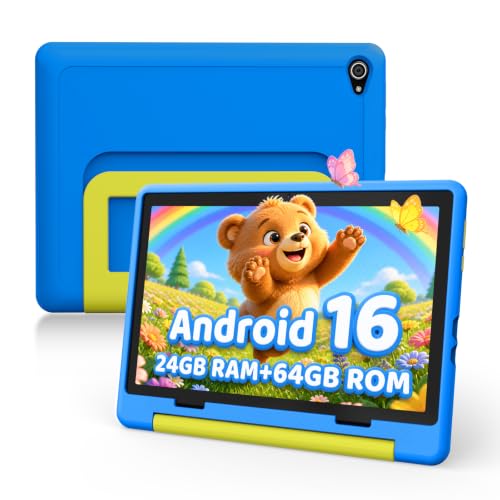Image of Kids Tablet, Android 16 Tablet for Kids 10 inch with Case, 24GB RAM 64GB ROM | 1TB Expandable, 6000mAh Battery, Parental Control, Dual Camera WiFi 6, Toddler Tablet for Learning Gaming