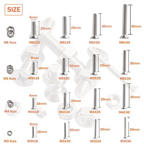 huruirui Nut and Bolts Set M3 M4 M5 M6 304 Stainless Steel Flat Head Cross Screw Bolt Nuts Kit Hexagon Machine Screw With Storage Box 320PCS - Image 2