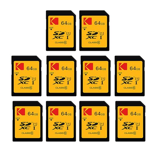 Image of KODAK 64GB 10-Pack SDXC Card, UHS-I U1 V10 Premium, up to 85MB /s Read Speed, for Full HD Video and High-Resolution Pictures, Compatible with SDXC Standard (10-Pack)