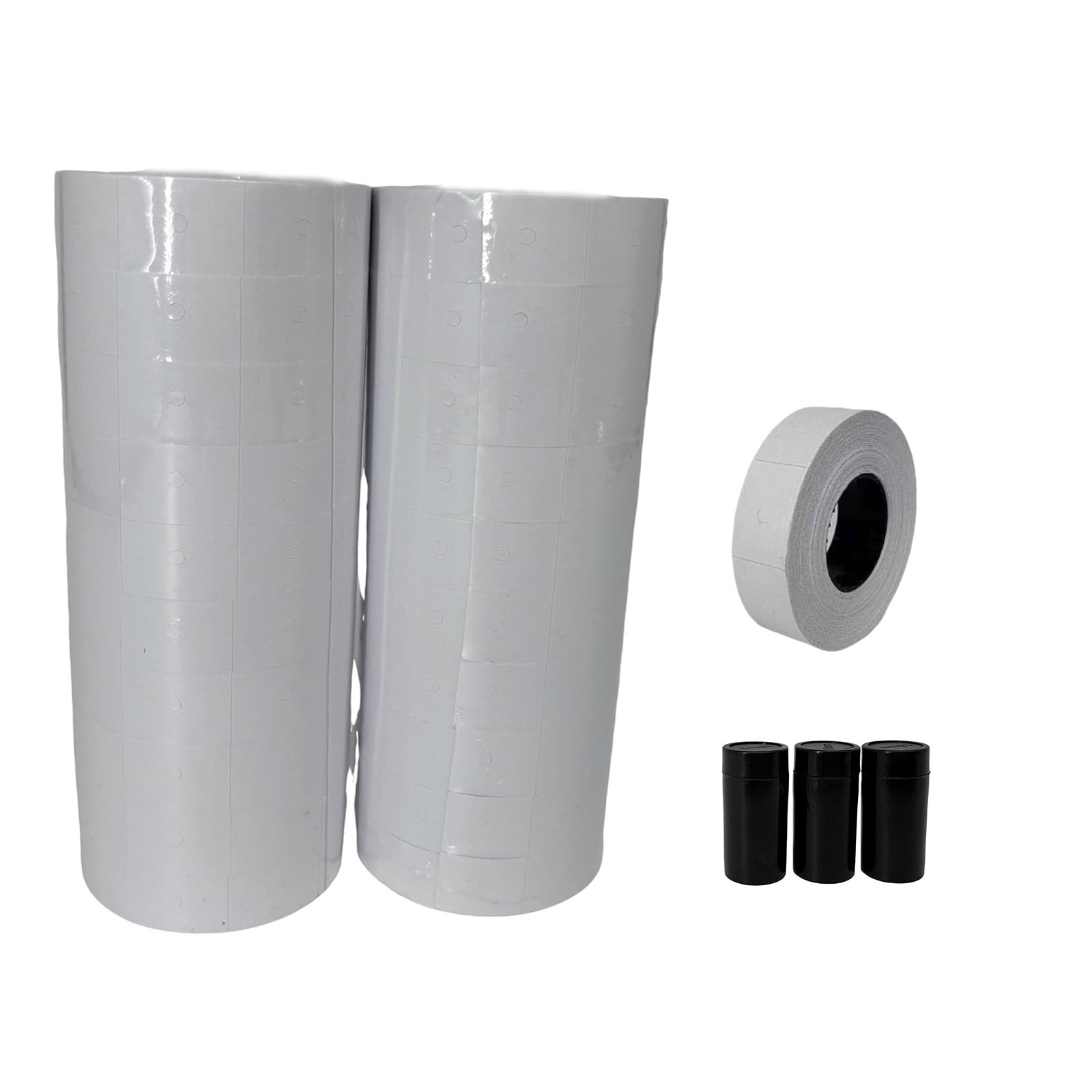 BIZXDEV 2 Line White Labels 20 Rolls 8000 Blank Price Date Labels with 3 Ink Rolls for BIZXDEV and Most 2 Line Price Guns