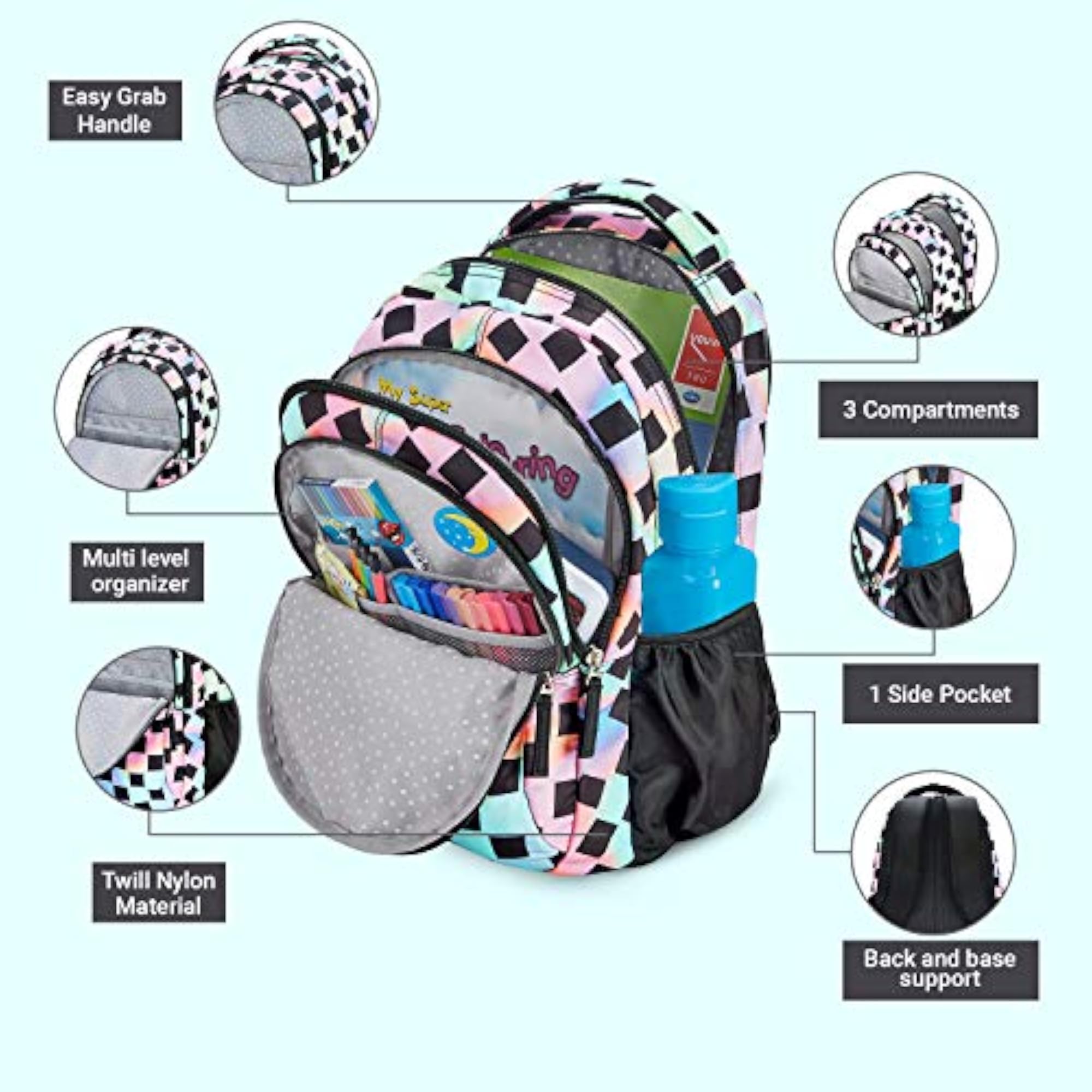 Iridescence School Bag for Girls, 17 Inch Backpack