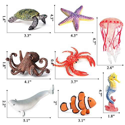 8Pcs Sea Animals Toy Figures For Kids, Plastic Ocean Animal Figurines Sea Creature Toys, Party Favor Baby Shower Cake Topper Marine Animals Toy Set With Jellyfish, Crab, Sea Turtle, Clown Fish, Etc #TOP3