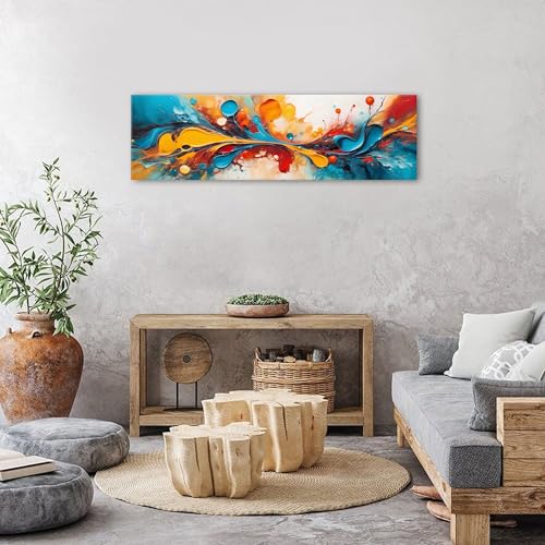 Colorful Abstract Wall Art Teal Blue Orange Yellow Canvas Pictures Watercolor Fluid Textured Painting Graffiti Wall Decor Modern Fantasy Contemporary Artwork for Living Room Bedroom Decorations 14x48" by AIYISU - Used condition - Image 4