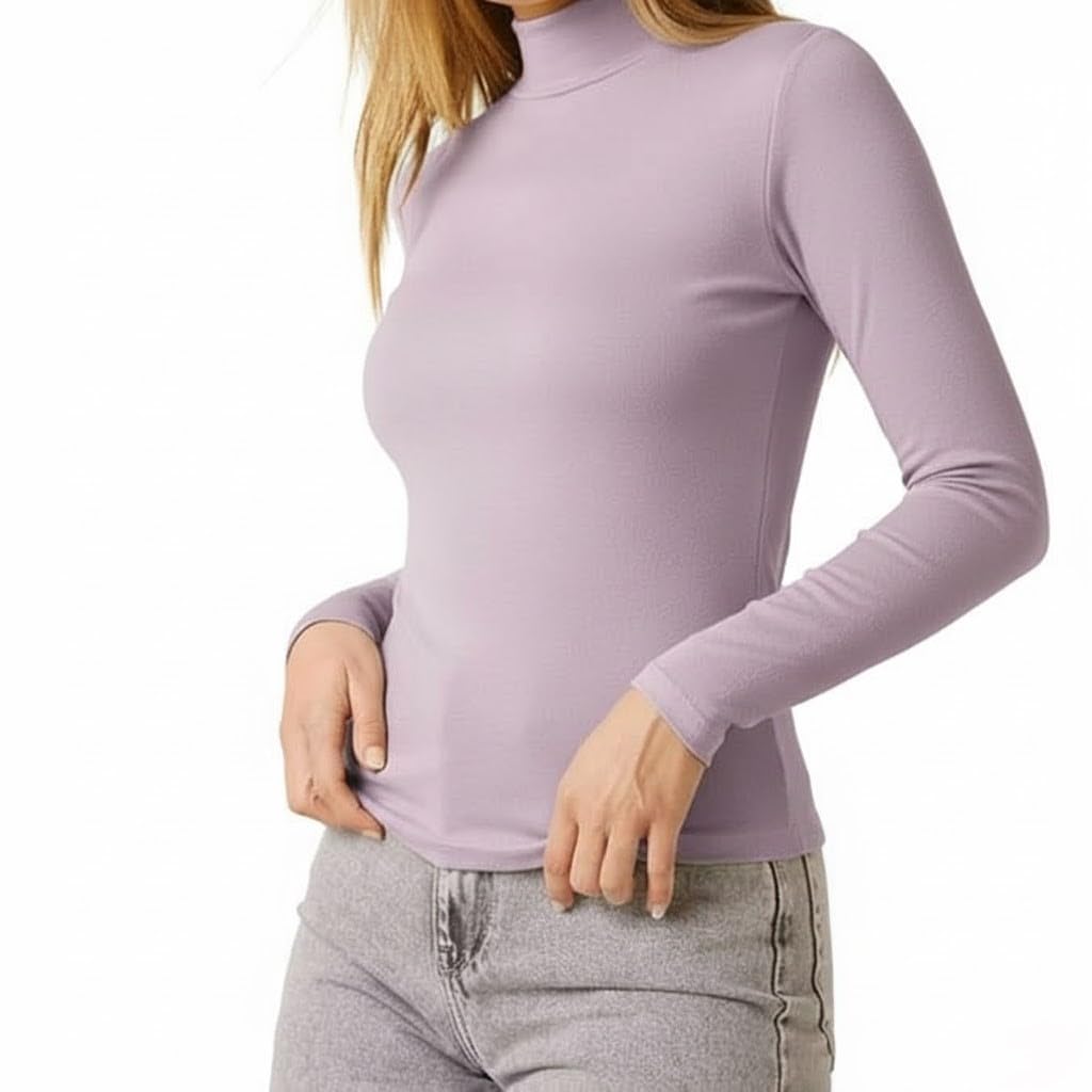High Neck Purple Ribbed Turtleneck Sweater, Fitted Long Sleeve Pullover Top for Women-image-5