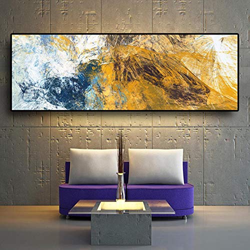 Peinture géométrie bleu et or sublimez le mur de votre chambre avec cette œuvre scandinave 30x90