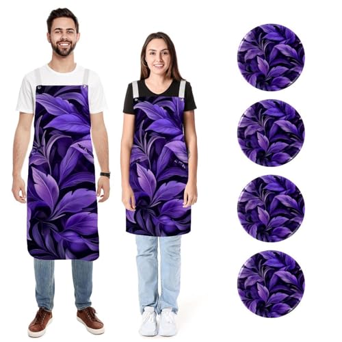 Tablier de cuisine doux réglable violet pour éviter les taches de cuisson