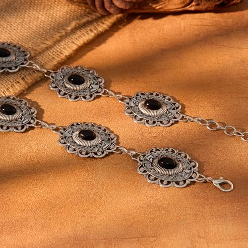 XZQTIVE Women Boho Chain Belts For Dresses Jeans Western Cowgirl Waist Links Belt Adjustable Metal Concho Belt