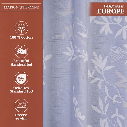Image of Maison d' Hermine Curtains for Living Room 100% Cotton 84 inch Length One Panel Light Filtering Curtains for Bedroom Windows with Rod and Loop Pockets Drapes (Louxor Blue, 50 inch W x 84 inch L)