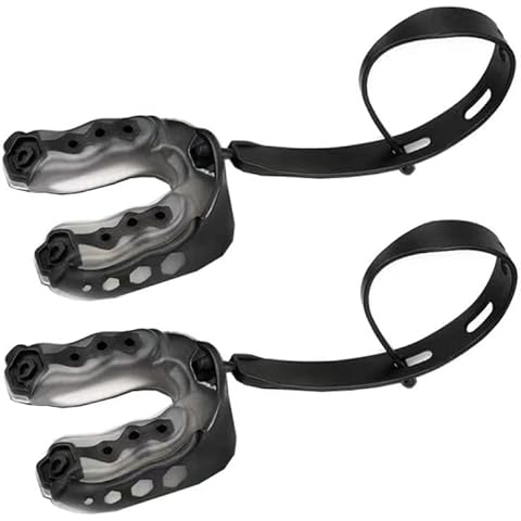 FOUUA 2Pack Football Mouth Guard with Strap, Soft Youth Mouth Guard Professional Sports Mouthguard for Boxing, Hockey, Basketball, MMA, Lacrosse, Rugby and Jujitsu (Black), 0.0 Ounce Cover