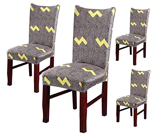 Image of House of Quirk Elastic Chair Cover Stretch Removable Washable Short Dining Chair Cover Protector Seat Slipcover (Pack of 4, Olive Flash Yellow)