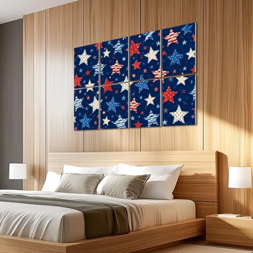 8 Pack Paneles Acústicos de Arte Absorbentes de Sonido Estrella Patriótica Rojo Blanco Azul Estilo Retro Paneles Decorativos para Pared Auto Adhesivos para Estudios de Grabación Oficina 48"x32" miniatura 5