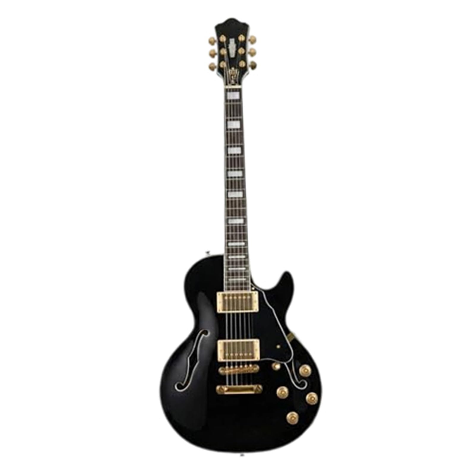Beginner Electric Guitar Semi Hollow Body Electric Guitar Maple 6 Strings Coils Splitting With Bag Professional Performance ﻿(Black)