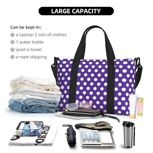 Travel Duffle Bags For Women Men - Plum Polka Dot Print Personal Item Weekender Overnight Gym Carry On Airport Tote Bag With Strap For Yoga, Travel, Business Trips4