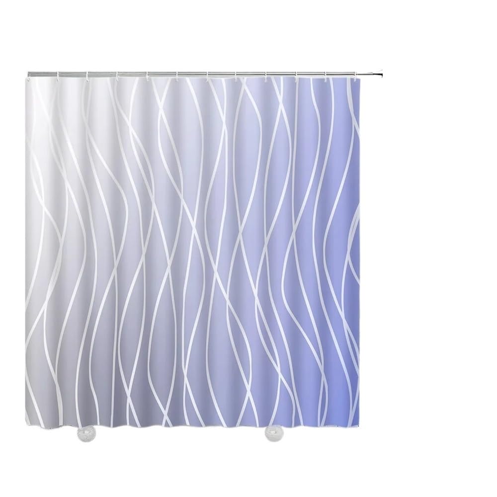 AIMANQI Shower Curtains White Line Bath Blue Purple Modern Print Bathroom Decor Sets(6460AG,150x180cm-60x70in)
