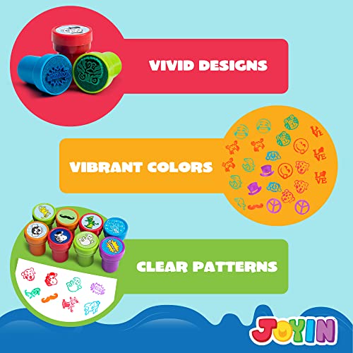 Image of JOYIN 100PCS Assorted Stamps for Kids Self-Ink for Party Favor, Teacher Stamps, Kids Treasure Box, Prize for Classroom, Birthday School Stuffers (50 Designs, Dinosaur, Halloween Stampers)