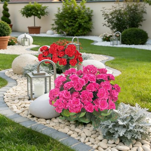 Image of Bassion Artificial Flowers for Outdoors, 6 Pcs Mixed Color Fake Geraniums