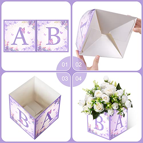 Image of Bucherry 6 Pcs Baby Shower Centerpieces with Letters, 7 inch Baby Blocks Flower Boxes for Table Decorations, Gender Reveal Party Supplies & Photo Props(Purple,Purple Butterfly)