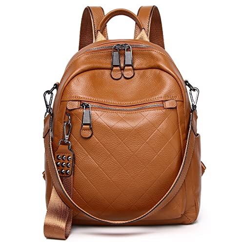 Image of Genuine Leather Backpack Purse For Women | Fashion Convertible Ladies Shoulder Bag Burnt Caramel /Orange