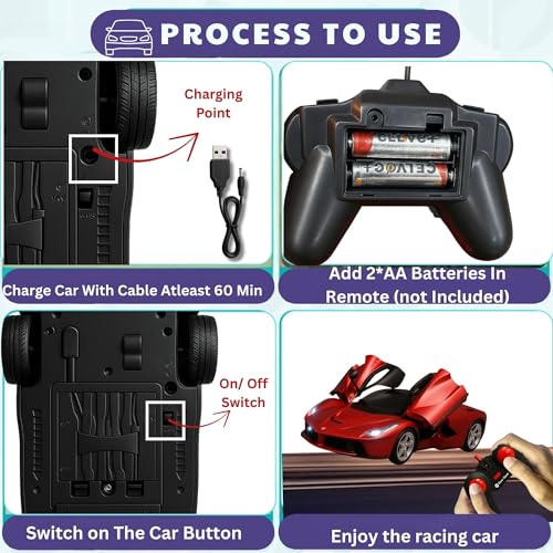 Image of GRAPHENE 1:16 Scale Big Remote Control Racing Wall Car Super Sports Car Toy RC Rechargeable Fe-rrari Openable Doors Led Lights High Speed Realistic Miniature Model Vehicle for 7-14 Years Kids Boys