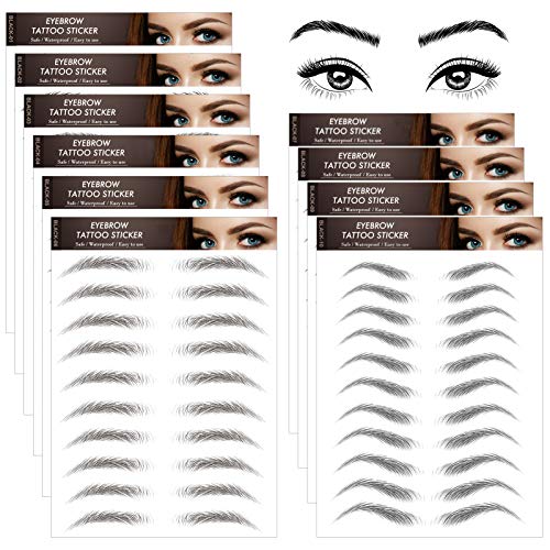 10 Sheets 4D Hair-Like Authentic Eyebrows Waterproof Eyebrow Tattoo Stickers Eyebrow Transfers Stickers Eyebrow Grooming Shaping Sticker for Women Girls Makeup Supplies, 10 Styles 100 Pairs (Black)