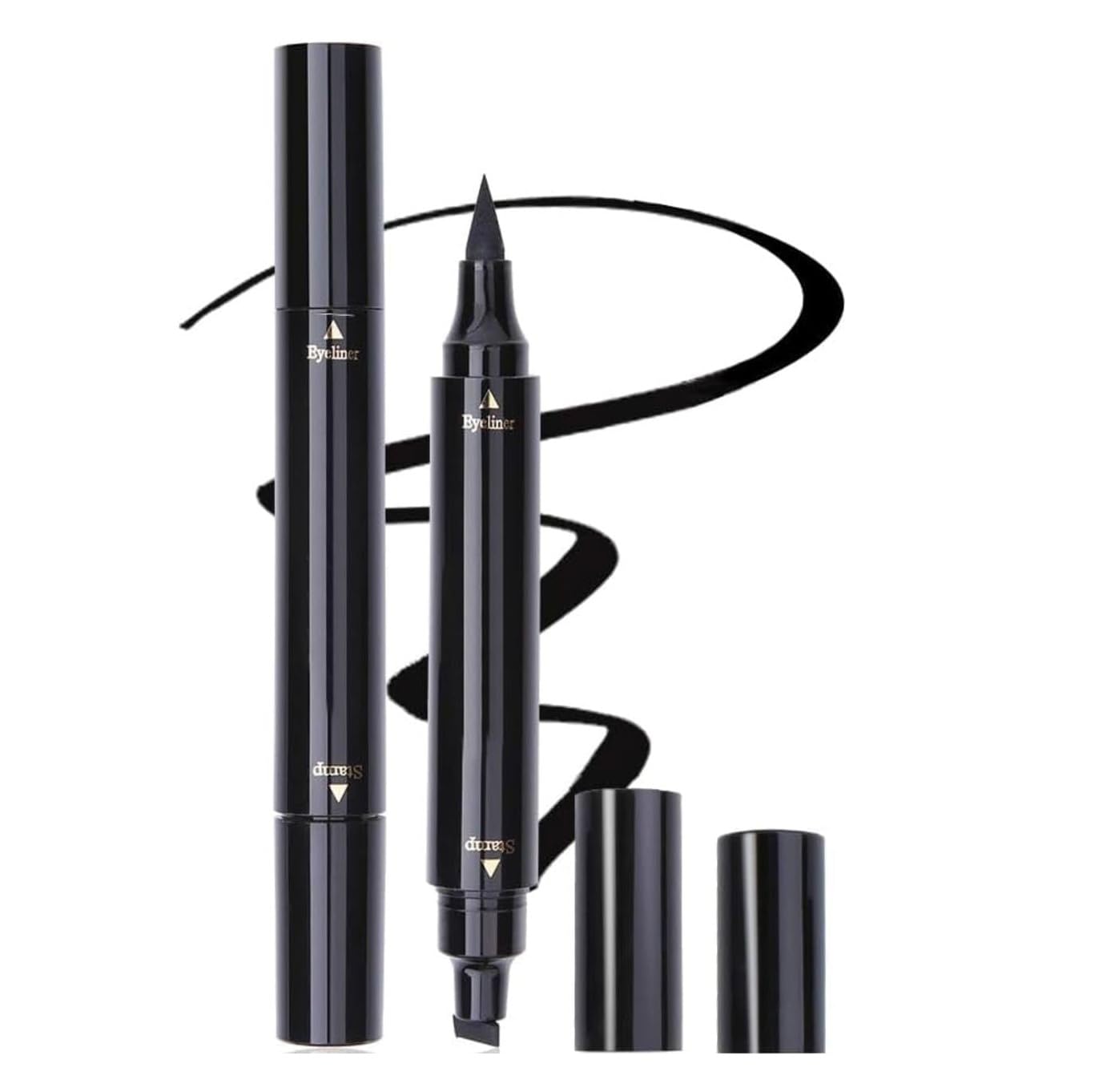2-in-1 Wing Stamp & Eyeliner | Precision Fine Tip | Long-Lasting, Smudge-Proof | Black Waterproof Semi-Matte Formula | Perfect Effortless Winged Smudgeproof Dual Sided Sketch Eye Liner Pen-image-29