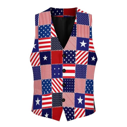 Patchwork of America Flag Men's Suit Vest Slim Fit V-Ncek Waistcoat Business Casual Vest4