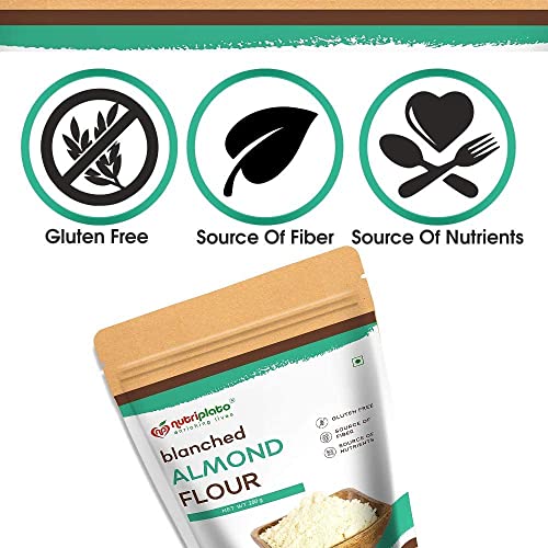 Image of Nutriplato-enriching lives Blanched Almond Flour Vegan [Keto-Friendly, Naturally Protein-Rich, Blanched (Without Skin) Almond Fine Powder] Pouch, 200 g | Vegan, Plant Based, No Preservatives
