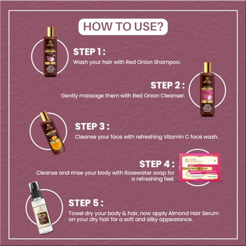 Image of Khadi Organique Refreshing Bath Kit with Red Onion Hair Cleanser, Red Onion Conditioner, Rosewater Soap, Vitamin-C Face Wash, Hair Serum
