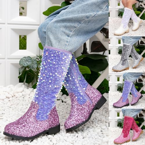 Girls Boots Mid Calf Round Toe Glitter Toddler Western Boot Little Kid Big Kid Dress Up Party Birthday Dance Shoes4