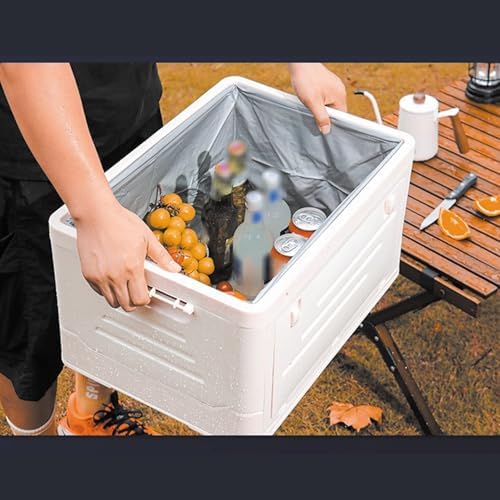 Outdoor Waterproof Storage Deck Box with Lids - Foldable Wooden Top for Picnics, Hiking, & Car Trunks - Large Capacity Outdoor Storage Solution (Apricot Color)