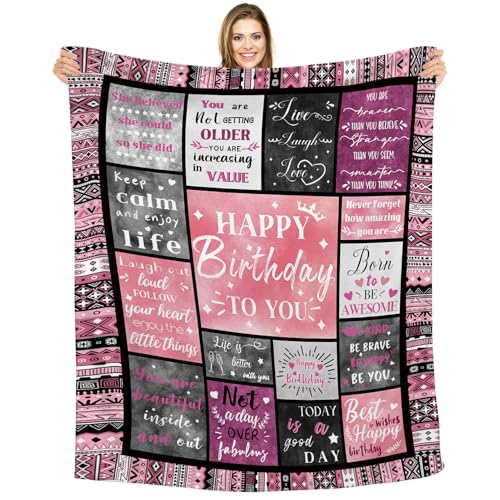 Lebsitey Birthday Blanket, Unique Throw Blanket Gifts for Women - 60'X50', Birthday Throw Blanket Ideas for Mom, Wife, Sister, Friends