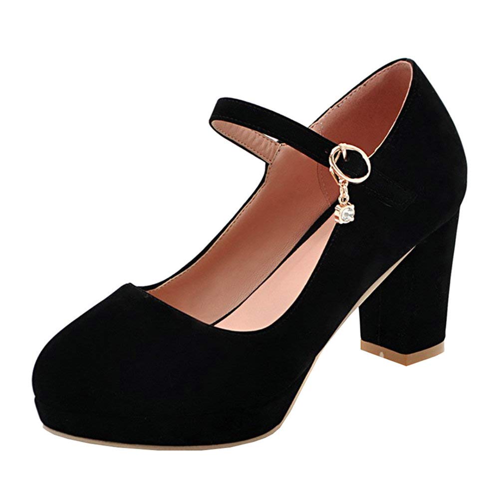 Mary Jane en daim à talon bloc carré de 9CM et bride ajustable - 8