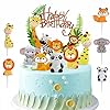 HCRXVV Taartdecoratie, bos, dieren, 5 bosdieren, figuren, 1 Happy Birthday, taartdecoratie, jungle, taartversiering…