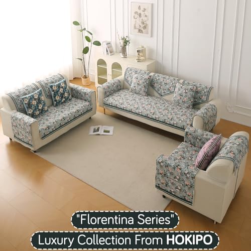 Image of HOKIPO 'Florentina Series' 1 PC Backrest Mat for Sofa Cover | Premium Multi-Needle Quilted Holland Velvet Mat with Anti Slip Backing, Magnolia Green (IN-877-V1*S)