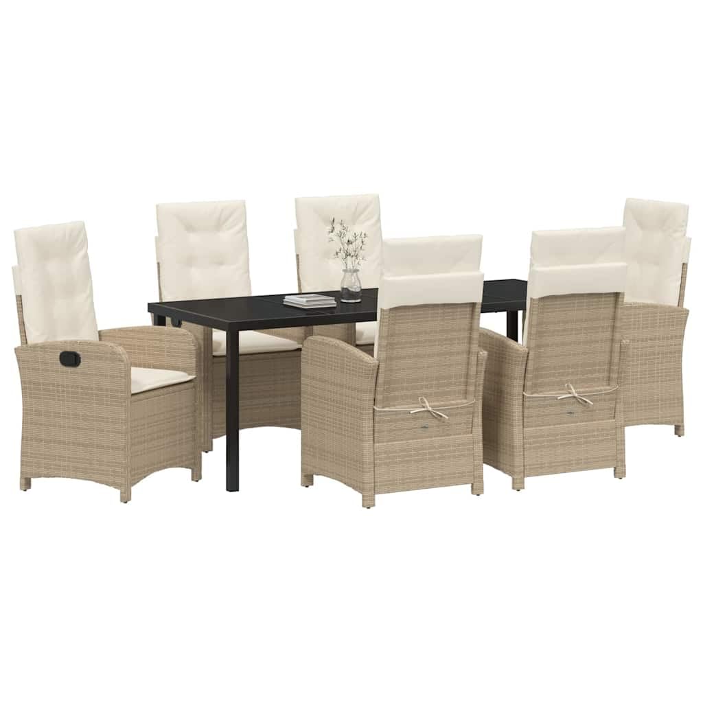 Salon de jardin 7 pièces en polyrotin beige avec coussins, 6 places, durable, design moderne, résistant aux intempéries, pour jardin, terrasse et balcon, salon confortable, meubles
