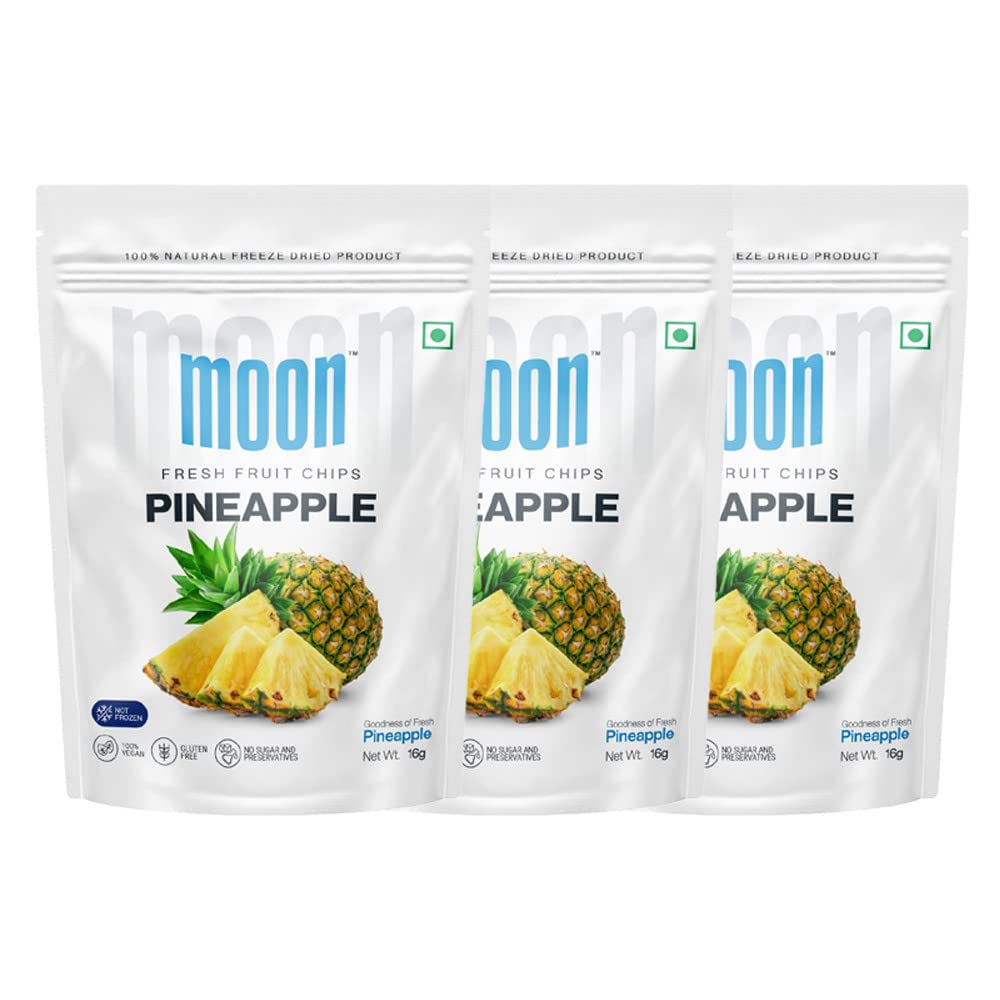 Moon Freeze Dried Pineapple Chips | Healthy Pineapple Snack | 100% Natural, Vegan, No Preservatives, No Added Sugar | 16 Gm | Moon_Pineapple_Chips | (16Gm) Pack of 3