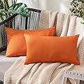 MIULEE Fall Pack of 2 Decorative Outdoor Solid Waterproof Throw Pillow Covers Polyester Linen Garden Farmhouse Cushion Cases for Patio Tent Balcony Couch Sofa 12x20 inch Orange