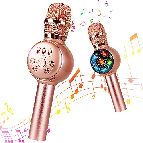 Micrófono Karaoke Bluetooth, OMID Micrófono Inalámbrico, Portátil Micrófono con Altavoz y Baile de Luces LED, Micrófono para Niños Cantar, Función de Eco, Compatible con iPad, Smartphone PC AUX