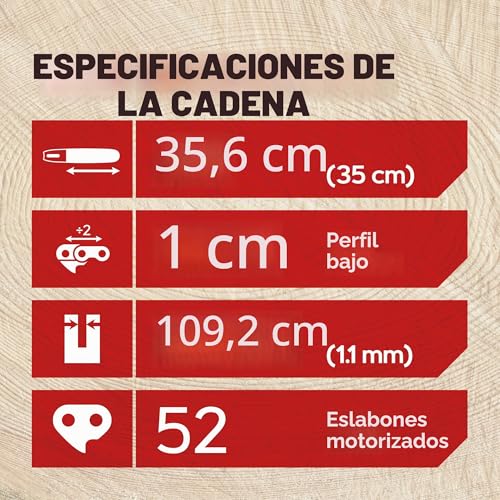 Cadena de motosierra 3/8" LP que elimina los tirones en cortes de madera dura con espada de 14" 4