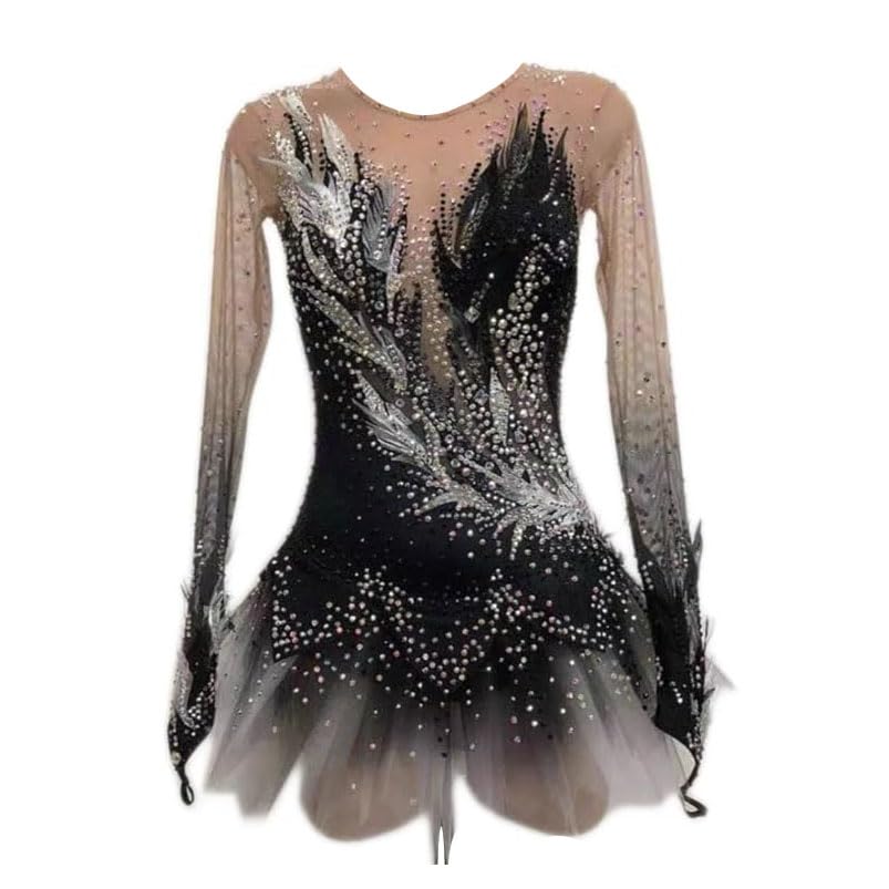 Abito da Gara per Pattinaggio Artistico su Ghiaccio da Donna Costume Sportivo A Maniche Lunghe per Pattinaggio A Rotelle Body da Ginnastica Professionale per Ragazze