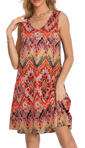 Image of elescat Womens Summer Dresses Casual V Neck Sleeveless Pockets Beach Loose Tank Sundress 2026