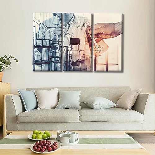 Image of 3 Panels Clinical Laboratory Wall Art Laboratory Research Concept Wall Pictures Posters & Prints Medical Prints for Wall Decor Giclee Wooden Framed Gallery-Wrapped Ready to Hang (36 inch Wx24 H)