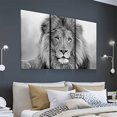 Jesc 3 Panel Canvas Wall Art Blue Eyes Wild Animals Lion Black White Lion King Wall Paintings Canvas Poster For Wall Decor For Men Living Room Bedroom With Wooden Frame Ready To Hang #TOP1
