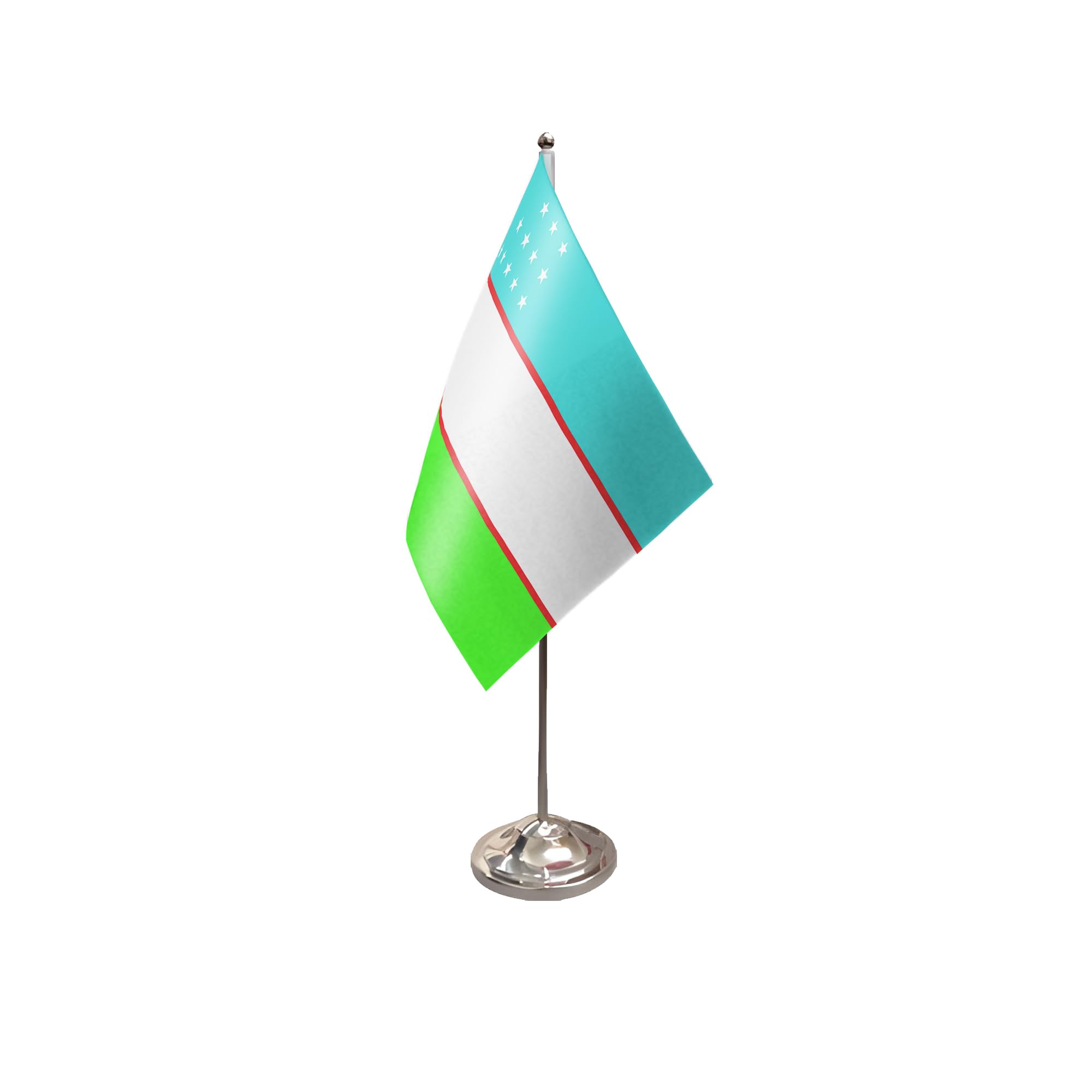 Flagtex Uzbekistan Satin Table Flag With Chrome Pole & Base
